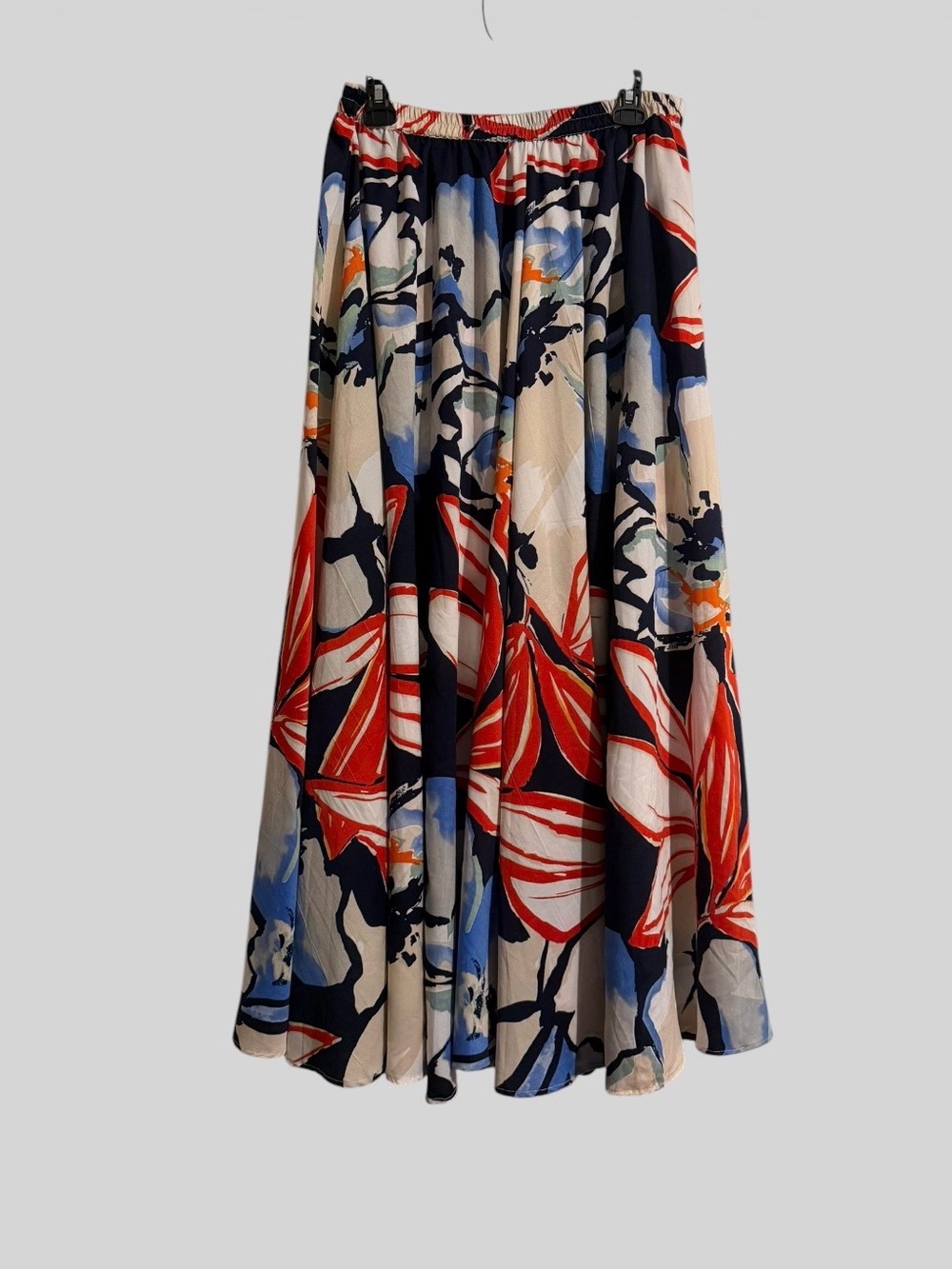 Roz & Ali Floral A-Line Maxi Skirt in Navy, Red, Cream, and Blue
